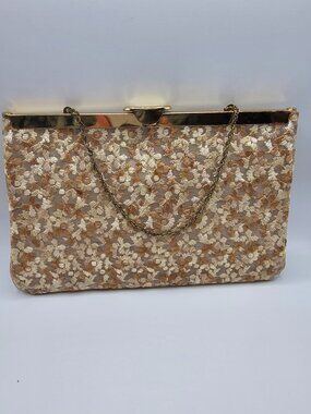 Vintage 1950s Etra (unmarked) Evening Clutch Gold Frame Chain Purse